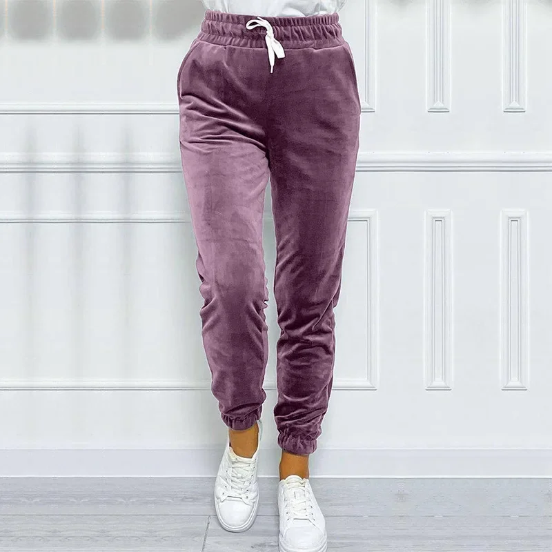 Solid Drawstring Velvet Jogger Pants Versatile Warm Sweatpants For Fall & Winter Women's Clothing 7 S533c250c64524658b638bf54e0a3c2f6S