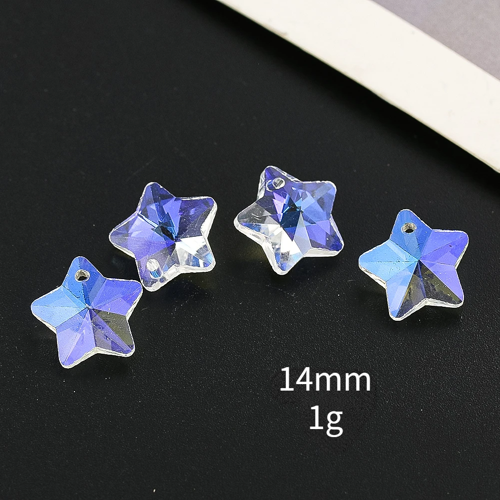 Crystal Beads 10pcs Crystal Pentagram Star Beads 14mm AB Color Single Hole Glass Bead Charm Sun Catcher Chandelier Light Curtain Accessories
