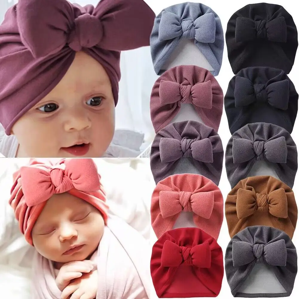 

Baby Cashmere Hat Bowknot Solid Color Baby Girls Boys India Turban Knotbow Head Wraps Kids Bonnet Beanies Cap Newborn Headwear