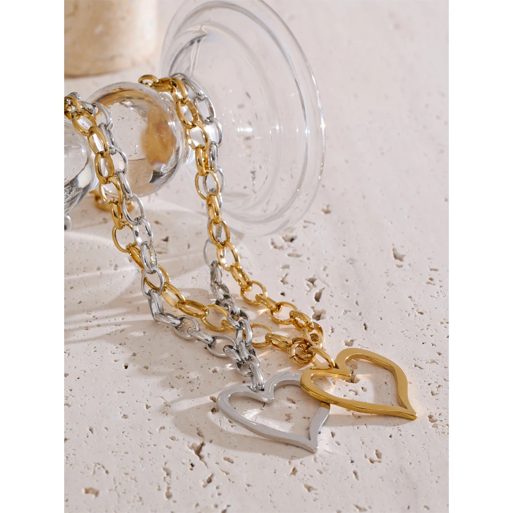 Yhpup Stainless Steel Heart Drop Chain Necklace