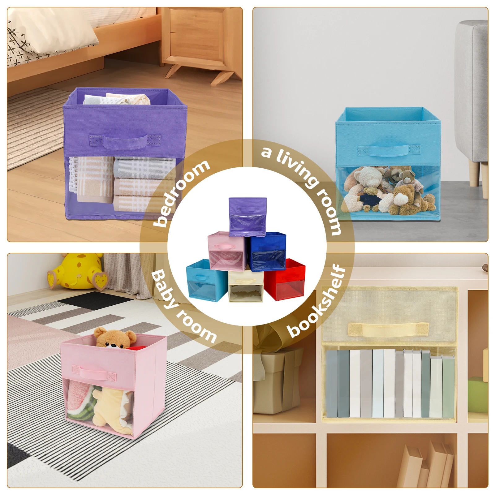 6Pcs Non-Woven Fabric Storage Box Foldable Fabric Cube Storage Bins Large Capacity Closet Clothes Shoes Storage Containers 5