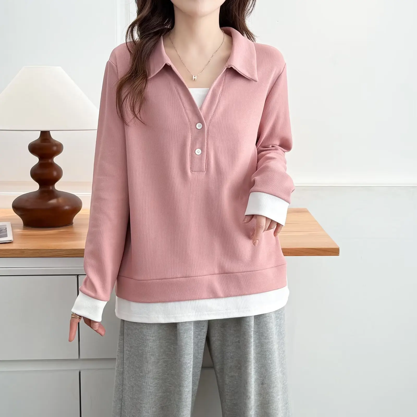 Fashion Plus Size Women's Sweatshirt Autumn New Casual Lapel Long Sleeve Fake Two Pieces Hoodies 627