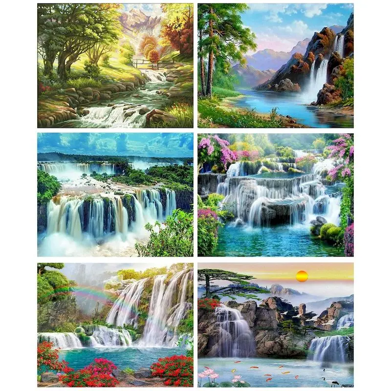 GATYZTORY Painting Handpainted Waterfall Wonderland Pictures By Numbers Classic Decorative Paintings Landscape Painting Acrylic