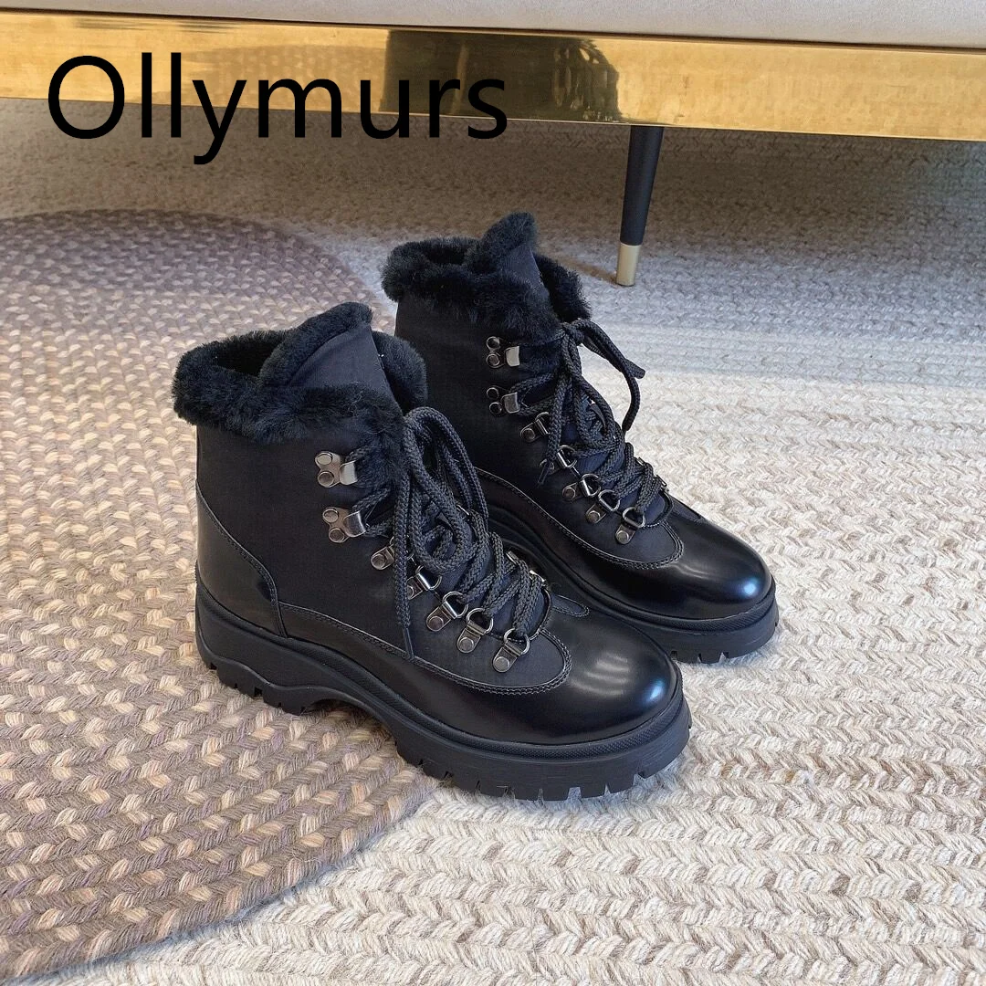 

Shoes For Women 2023 Genuine Leather Cozy Warm Fur Snow Boots Ankle Boots With Heel Comfortable Luxury Brand