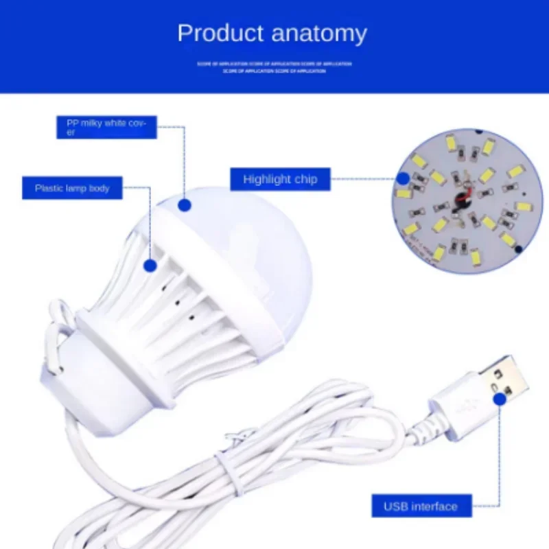5V USB Dimming LED Bulb 3/5/7/9/12W Lights Reading Night Lamps Wall Hanging Adjustable for Camping Home Bulbs Light Ball