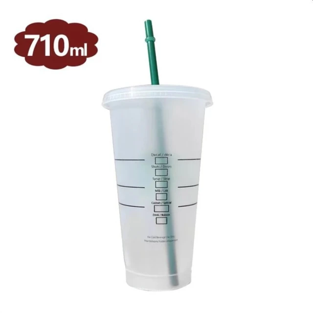 710ml Black White Straw Cup With Lid Coffee Cup Reusable Cups Plastic