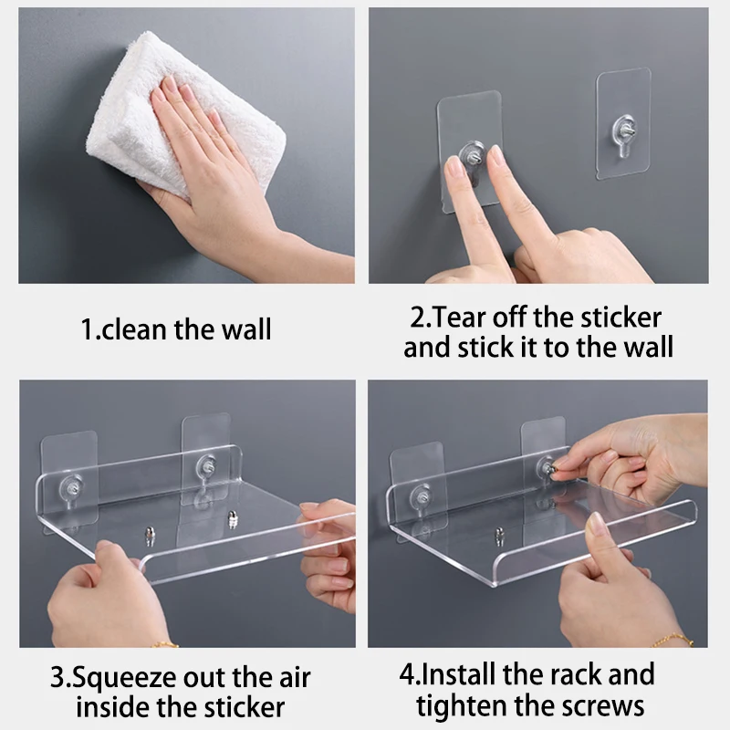 Acrylic Storage Rack Wall Panel No Need To Drill Holes, Bathroom, Bathroom, Kitchen Storage Rack, Organic Glass Strong Sticker 5
