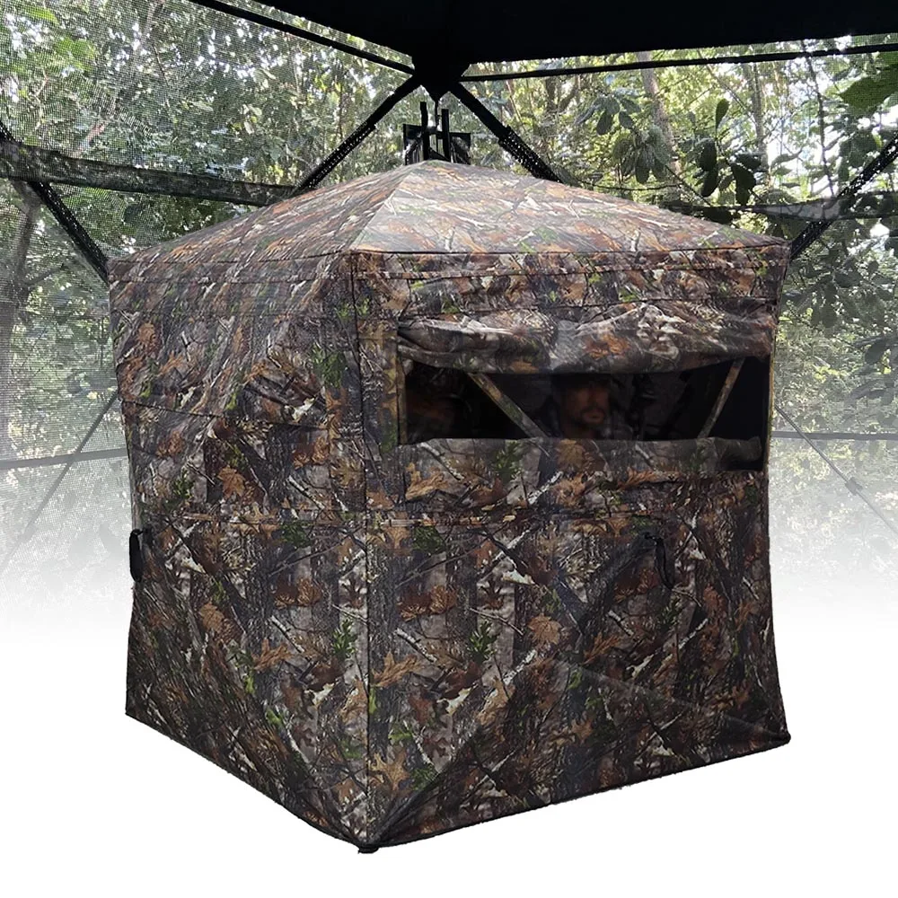 Hunting Blind with chair, 270 degree Shoot Through Mesh with Silent Sliding Window, 2-3 Person Ground Stand Pop Up 1