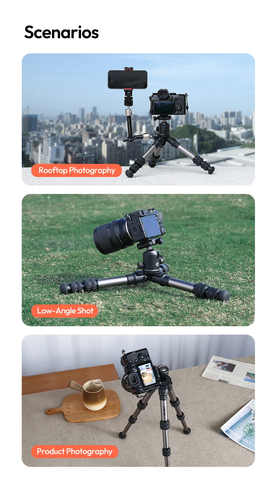 Travel Tripod Portable Adjustable Tripod 14CM-44CM for Smartphone Camera for UKA