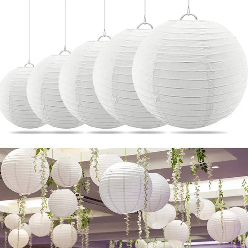 5/10/20pcs Round Chinese Paper Ball Lampion Hanging White Wedding Decoration Paper Lantern Lampshade Birthday Party Favor Decor