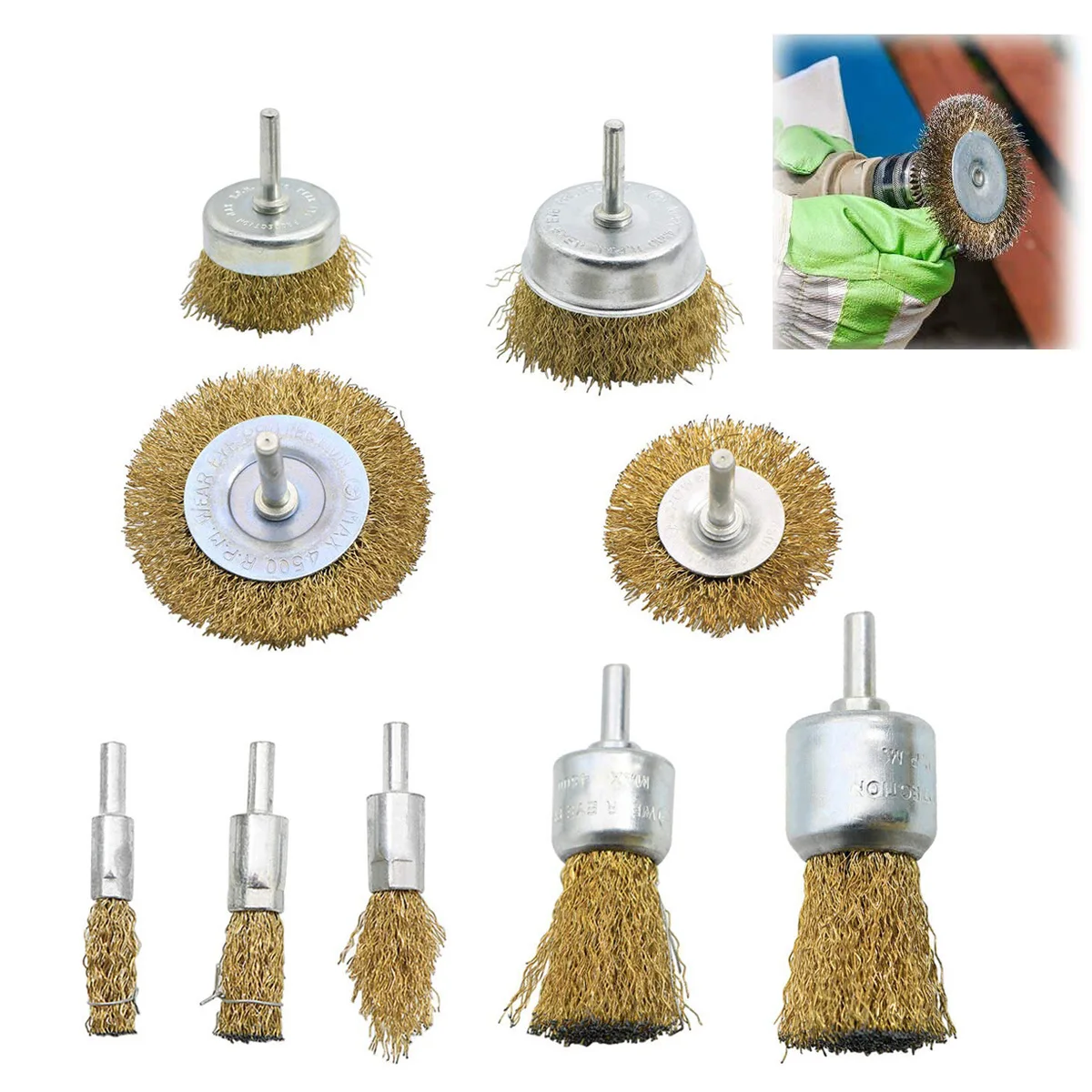 

Wire Brush Wheel Cup Brush Set 9 Pack,Wire Brush for Drill 1/4 Inch Hex Shank 0.012 Inch Coarse Carbon Steel Crimped Wire Wheel