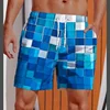 3D Printed Striped Flame Beach Shorts Men's Splicing Grid Pattern Board Shorts Summer Drawstring Breathable Hawaiian Swim Trunks 2