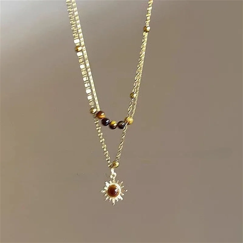 Josephine Vintage Leather Brown Stone Pendant Necklace 6