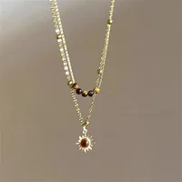 Josephine Vintage Leather Brown Stone Pendant Necklace 6