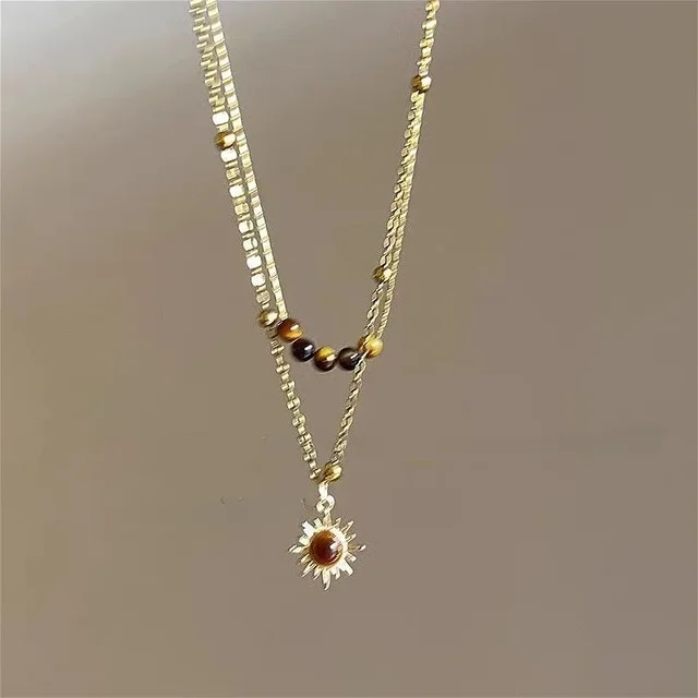 Josephine Vintage Leather Brown Stone Pendant Necklace 6