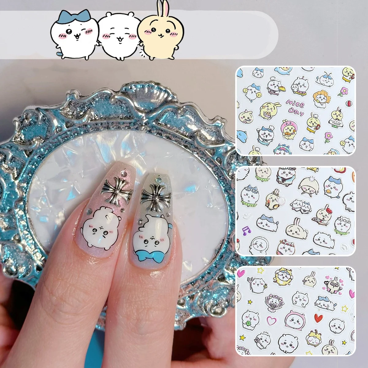 

3D кавайные тисненые аниме наклейки для ногтей с рисунком