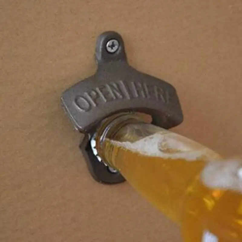 

Free shipping Open Here Bottle Opener For Creative Design Wall Mounted Retro Beer Corkscrew Home Kitchen Bar Supplies LX6790