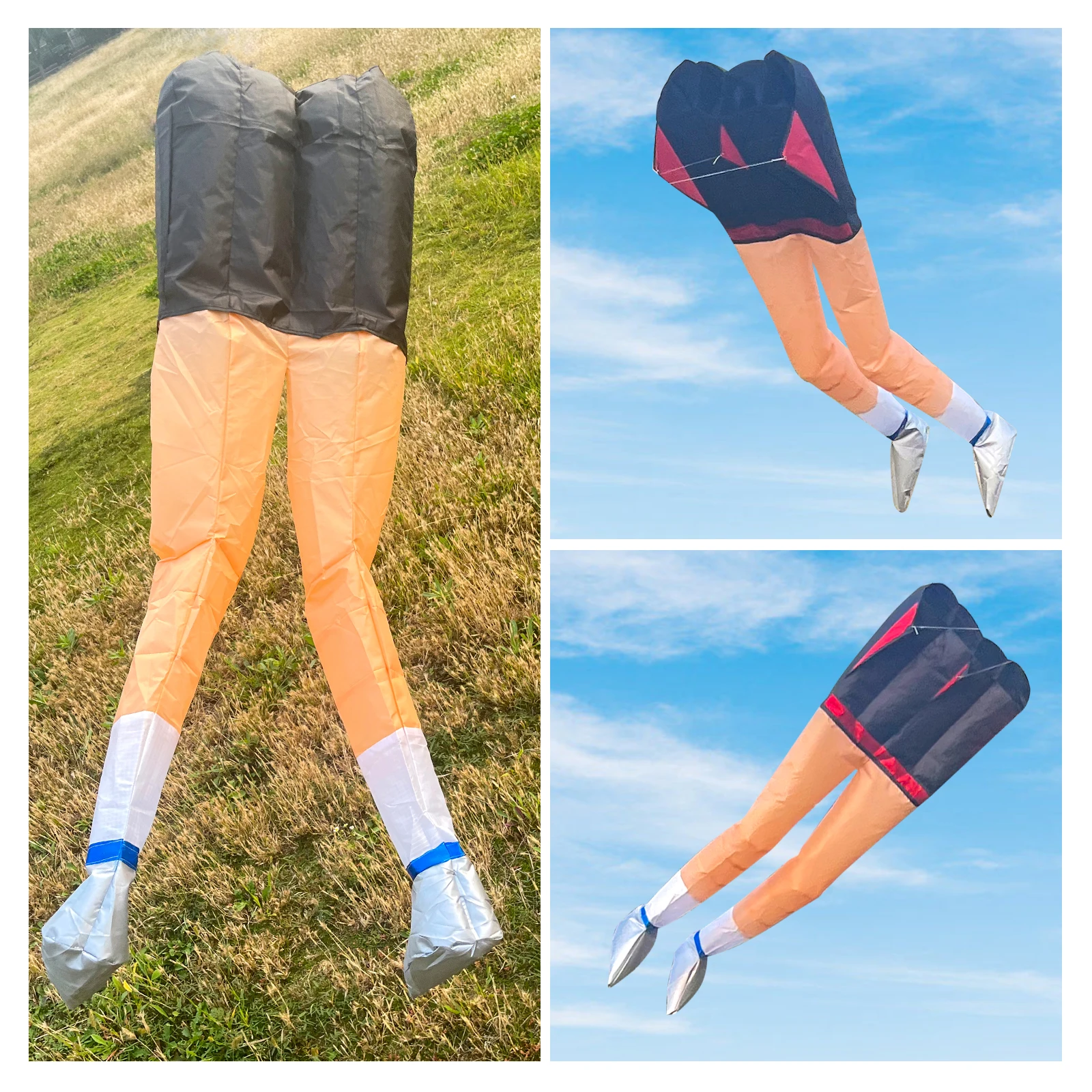 1.1M Funny Soft Kite Long Legged Inflatable Nylon Kites Flying Kit for Kids Easy To Fly Tear Resistant Outdoor Parent Child Game
