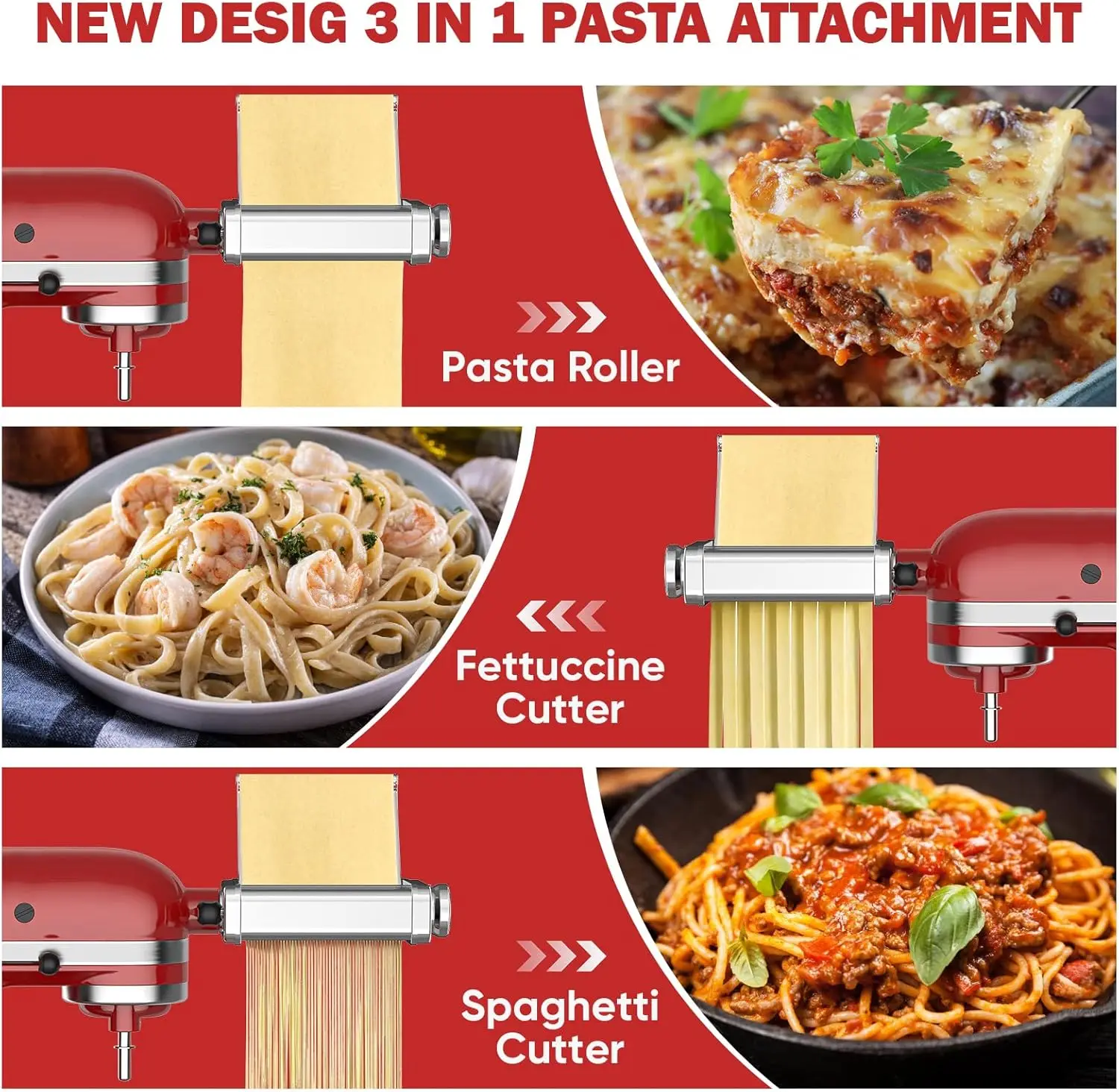3 in 1 Pasta Attachment for Kitchenaid Stand Mixer All Metal Pasta Maker Kitchenaid Attachment Sheet Roller Spaghetti