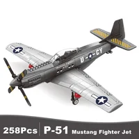 Military USA P-51 Mustang Fighter Jets Model Building Blocks Technical Aircraft Airplane MOC Weapons Bricks Toys for Adult Gifts 1