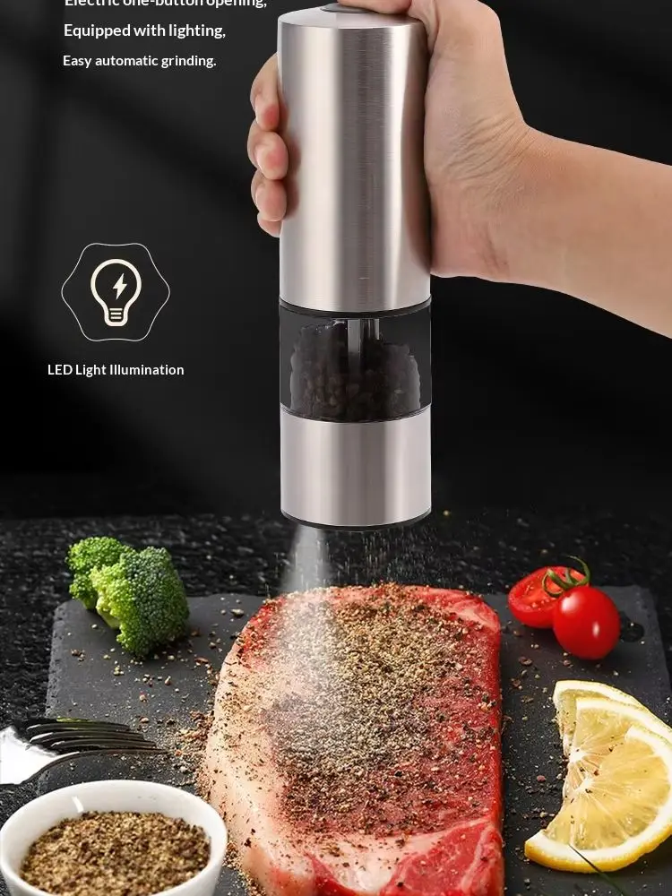 Battery Operated Electric Salt And Pepper Grinder Set Stainless Steel Mills with LED Light for Kitchen 1
