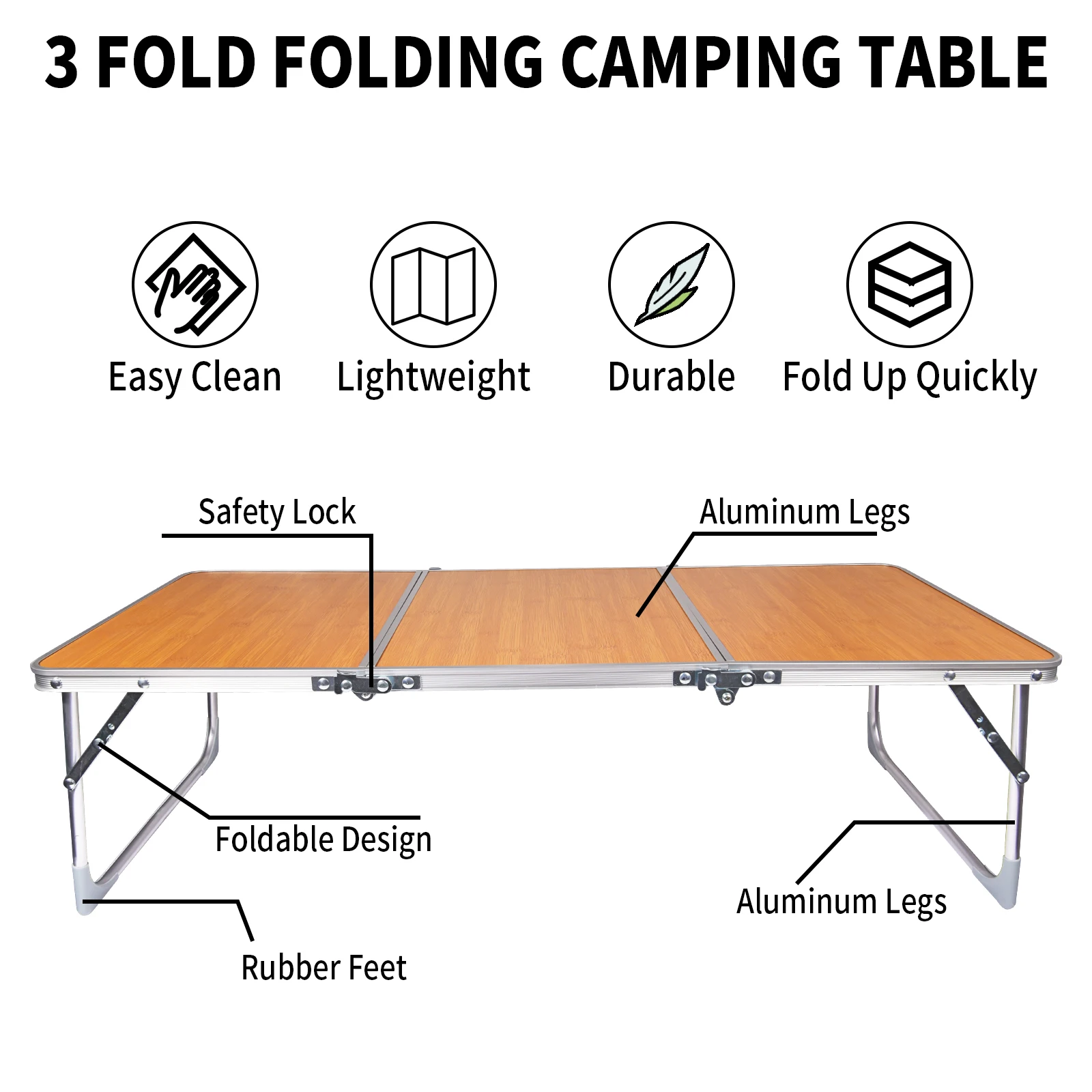 Furniture Folding Camping Table,Portable Picnic Table with Aluminum Legs,3 Fold Lightweight Sturdy Bed Table with Carry
