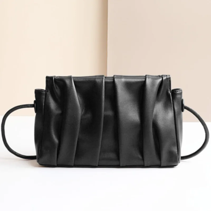 Leather Single Bag Shoulder Genuine Pleated Soft Cloud Handbag For Woman Crossbody Messenger Versatile Luxury Exquisite Classic