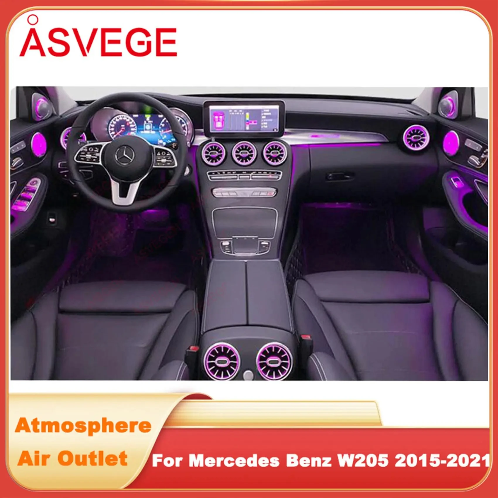 7pcs Interior Ambient Light 64 Colors For Mercedes-Benz C Class W205 2015-2021 W213 W156 W117 W176 Air Vent Lights A