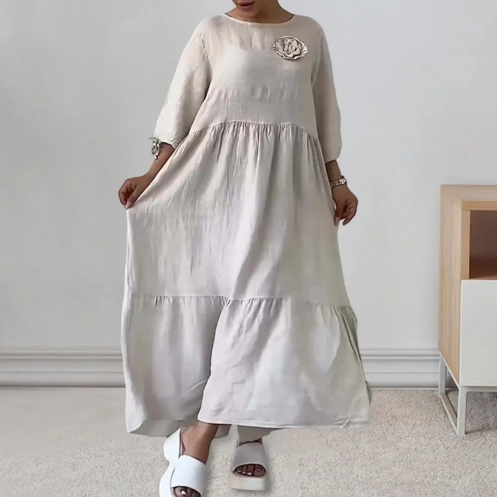 

Elegant A-line Women Dress Stylish Women's Maxi Midi Dresses For Wear A-line Summer Dress Loose Fit Short Sleeve Dress Crew Neck