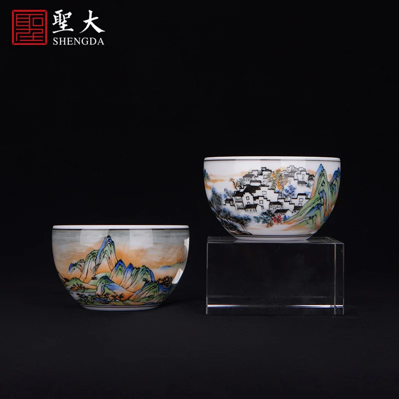 

|is jingdezhen kiln under glaze color green landscape master cup handmade high-end tea sample tea cup kung fu tea cups