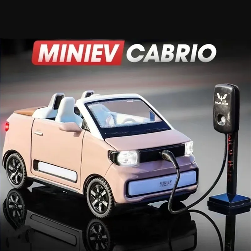 1:24 Wuling MINI EV Новая модель автомобиля из сплава энергии, Литые металлические игрушечные автомобили, открытая модель автомобиля, коллекция звуков и фотографий, детские подарки