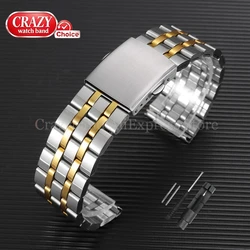 Silver Stainless Steel Watch Band with Folding Buckle and Tools - Elegant Metal Strap - 22mm (5 - Silver Gold)