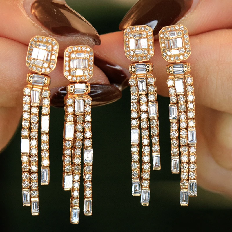 S533dc8017c7a413299816bc24fc09b18U Aazuo 18K Pure Yellow Gold Fashion Jewelry Real Diamonds 1.45ct Square Shape Long Tassels Earring Party Fine Jewelry Hot Sell