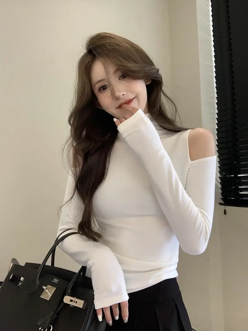 Turtleneck T-shirts Women Slim Long Sleeve Designed Sexy Autumn Tops Elegant Office Lady Sweet Temper All-match Popular Korean