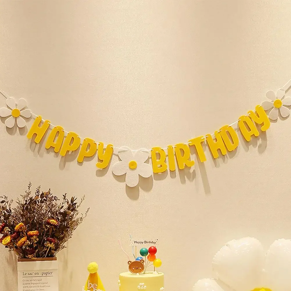 Baby Shower Daisy Happy Birthday Banner White Flower Birthday Sign Garland Decoration Happy Daisy Flag Yellow birthday banner party decorations