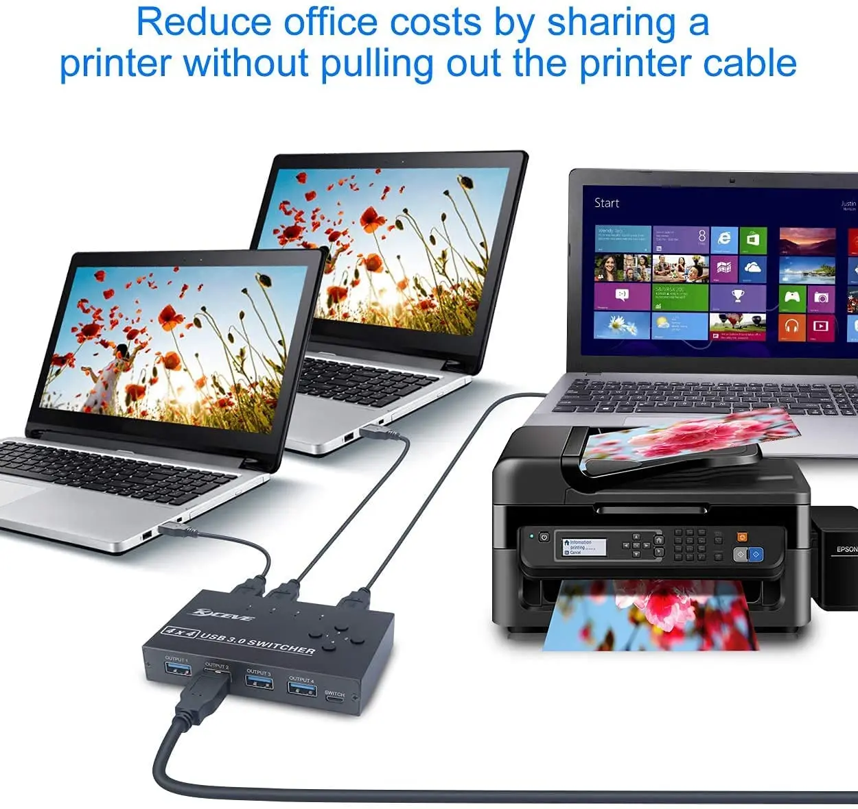 MZX USB Switch Selector KVM Switcher 3.0 Hub 3 0 KM 4 Computer Host Share 4 USB Devices for Keyboard Mouse Printer KVM Switch 3