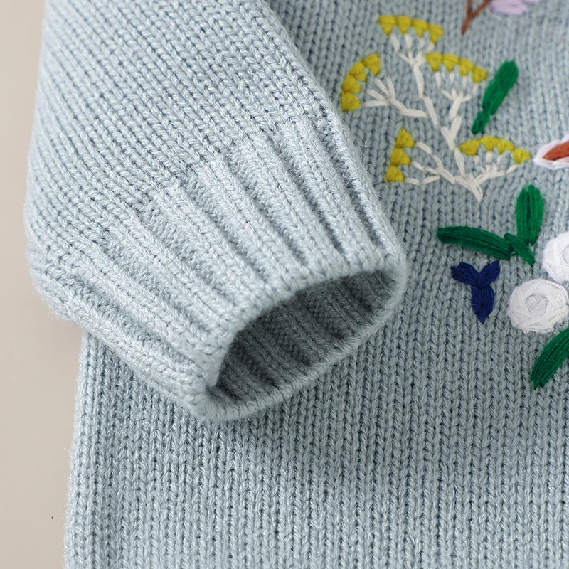 Embroidery Bird Print Baby Girls Long Sleeve O-neck Sweaters Skin-friendly Knitwear Infant Sweatshirt