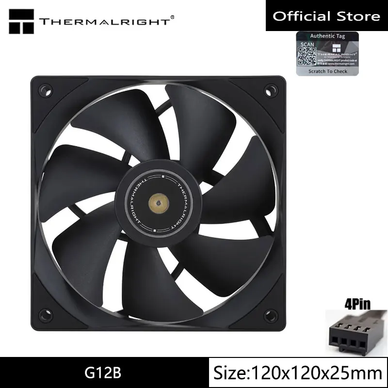 THERMALRIGHT TL-G12B Black Chassis Fan, 120mm 4 Pin PWM Hydraulic Bearing 1500RPM