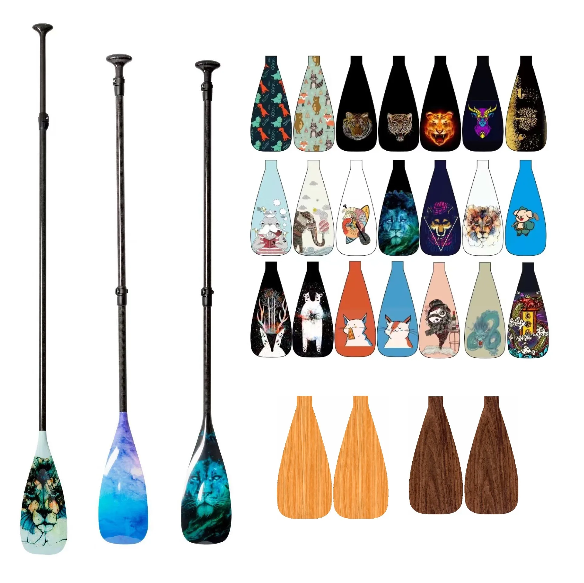 Surfboard Accessories Kayaks Paddle Rowing Oars Stand Up Inflatable Sup Paddle UV Printing Full Carbon Glass Fiber Paddle