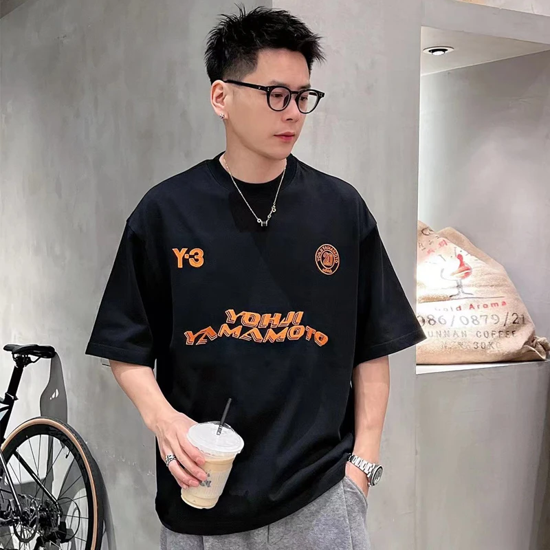 

2024 Yamamoto Yohji Y-3 Short Sleeve Chest Color Printed Round Neck Short Sleeve T-Shirt Men'S Women'S Cotton Loose Half Sleeve