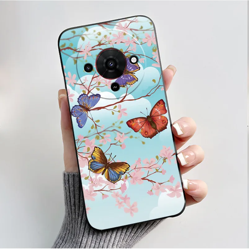 Butterfly Flower Black Soft Silicone Phone Case - Stylish Protective Back Cover