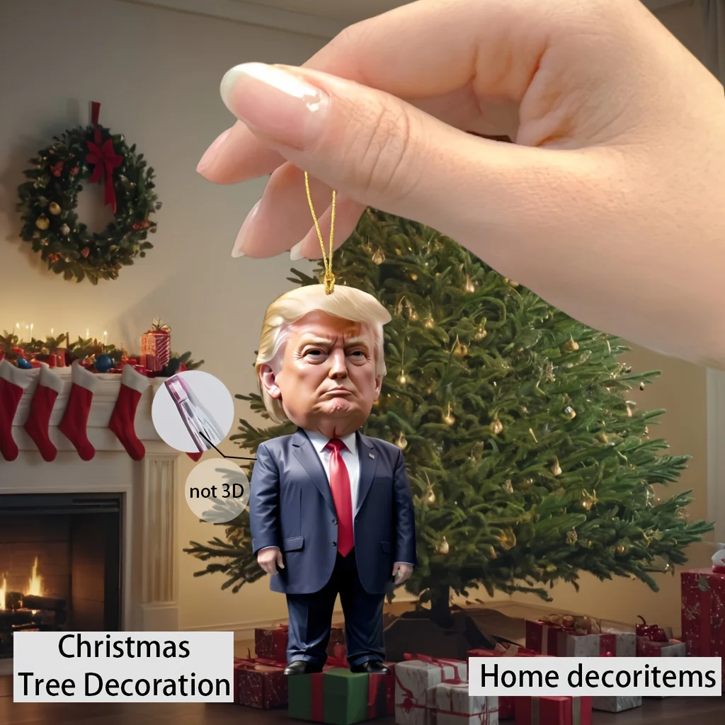 1pc christmas ornaments Trump-Inspired Acrylic Christmas Decor Hanging Ornament for Car and Tree Perfect Holiday Gift Funny Cartoon Pendant