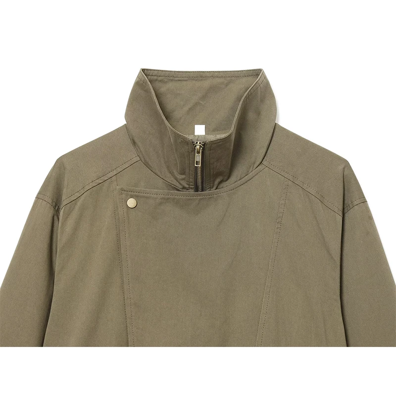 Women's Jacket Autumn 2025 New Fashion Long Sleeve High Collar Jackets Coat With Belt High Street Casual New Outerwear