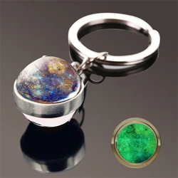 Celestial Glow Keychain: Solar System Art Glass Sphere Charm (E)
