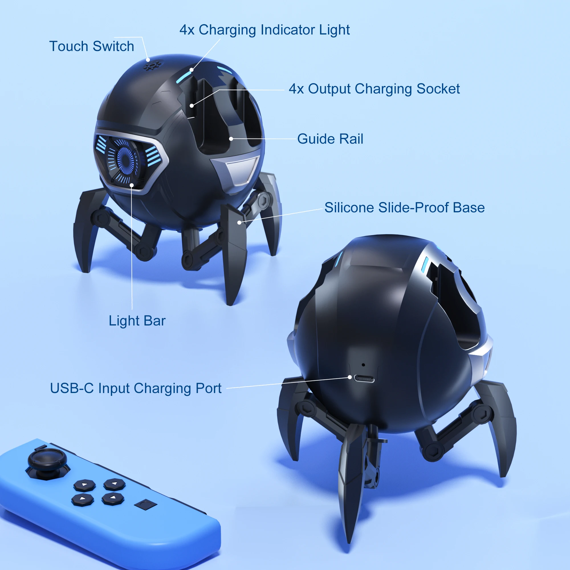 Joy-con-Nintendo Switch用充電器グリップ,LEDインジケーター