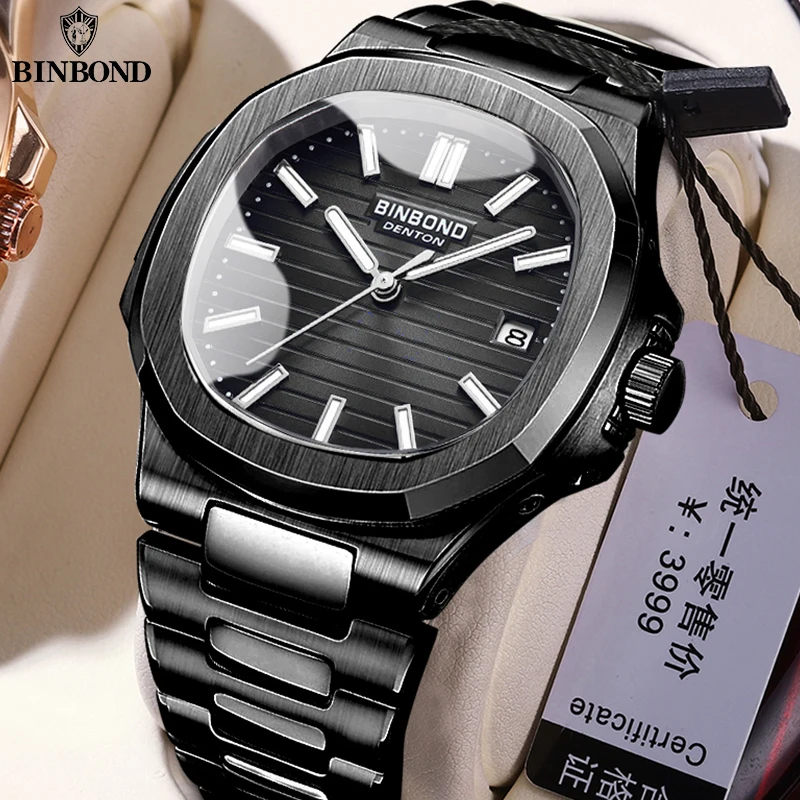 BINBONG B1885 Luxury Business Men Quartz Wristwatch 30M Waterproof Luminous Stainless Strap Men\'s Watches Relogio Masculino