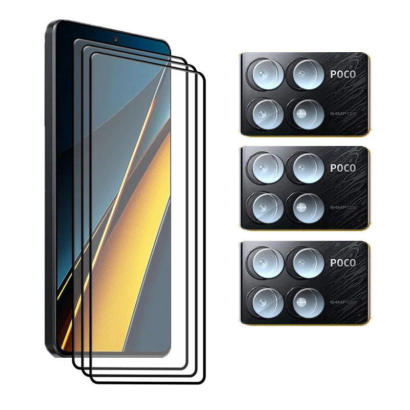 

Закаленное стекло 9H для POCO X6 Pro, защита экрана от царапин, черный край, Передняя пленка для POCO X6 Pro, мягкая пленка для камеры