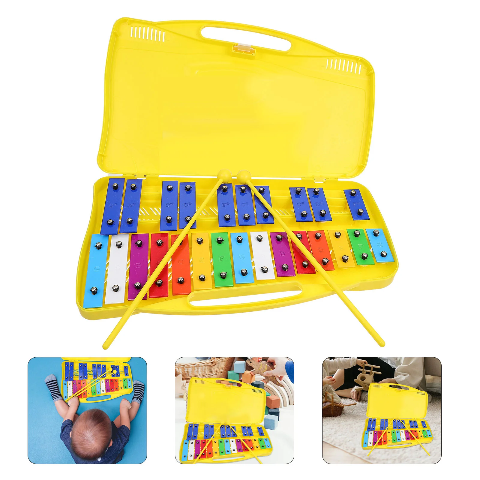 

25-Tone Piano Playing Wooden Toy Metal Percussion Toddlers Toys Instruments Metallophone Musical For Kids Hand Bell Musical Toy