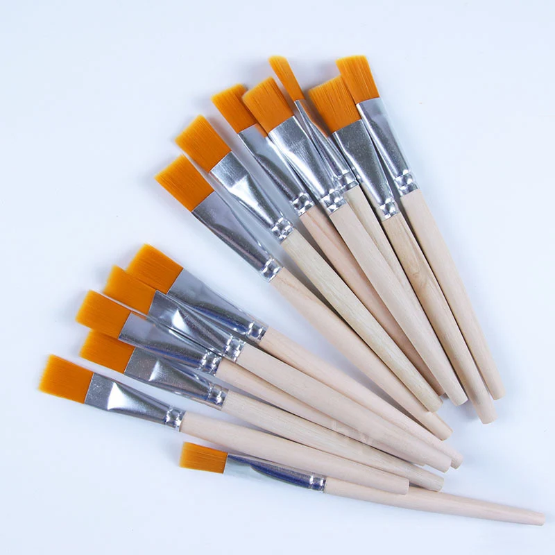 10 Pcs Nylon Hair Painting Brush Oil Watercolor Water Powder Propylene Acrylic Wooden Handle Paint Brushes School Art Supply