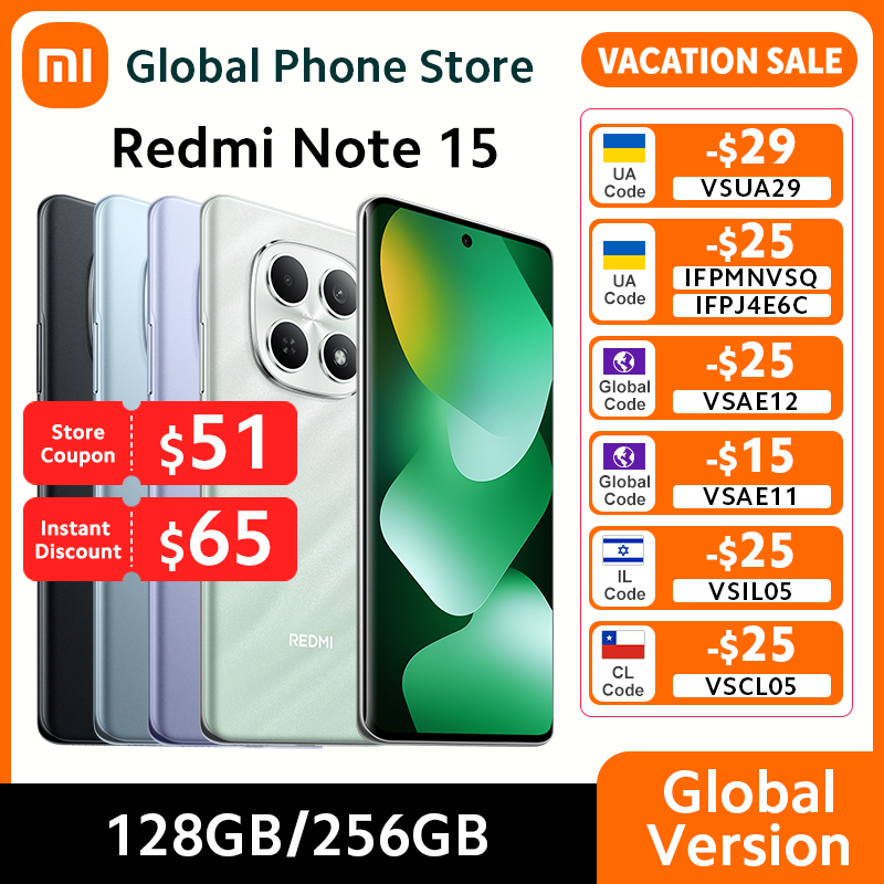  New Global Version Xiaomi Redmi Note 15 4G Smartphone 108MP Camera 6.77" AMOLED MTK Helio G100-Ultra 33W 6000mAh 6GB / 8GB RAM